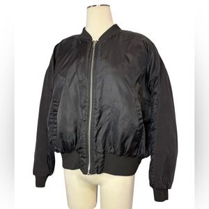 Forever 21+ Black Bomber Jacket - Satin Front/ Canvas Back - Size OX (XL)